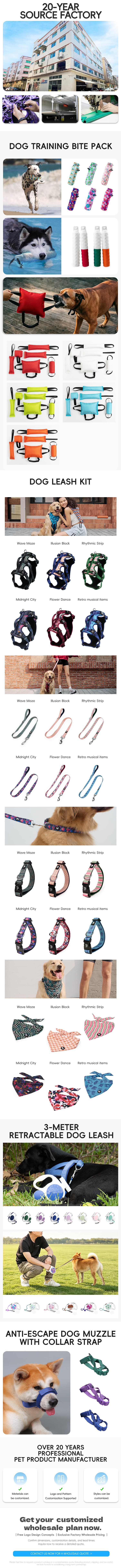 Kingspeed Pets company highlights, dog training bite pack, dog leash kit, retractable leash, muzzle strap, and wholesale quote call to action