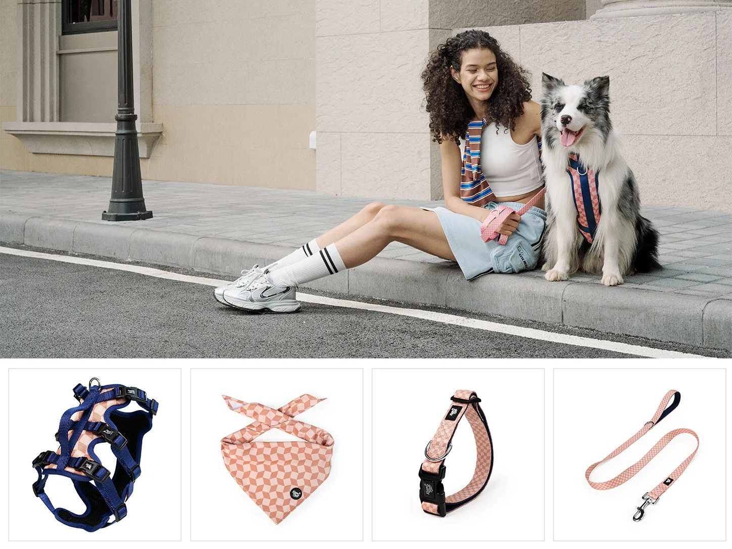 Set da passeggio per cani Blush Check